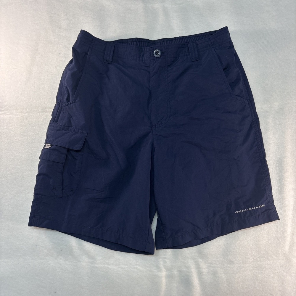 Columbia Men's Shorts Small PFG Omni-Shade Navy‎ Blue Fishing Boating